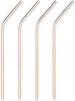 Viski Summit Copper Cocktail Straws, Stainless Steel, Set of 4