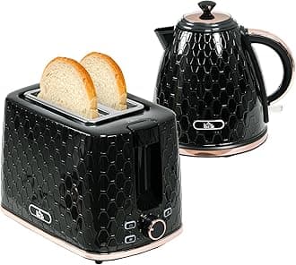 HOMCOM Kettle and Toaster Set, 1.7L 3000W Fast Boil Jug Kettle with Auto Shut Off, 2 Slice Toaster with 7 Level Browning Controls & Crumb Tray, UK Otter Thermostat, Black