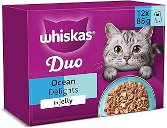 WHISKAS DUO Adult Wet Cat Food in Jelly 12x85g Ocean Delight (Pack of 4)