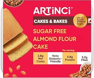 Artinci Sugar free Almond Flour Cake (Pack of 1 x 150g), Diabetic Friendly, No Maida, Gluten Free Healthy Low Carb Snack, 5.8g Protein per serving- (3 servings)