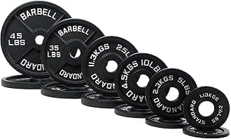 Fitvids Olympic Cast Iron Plate for Strength Training and Weightlifting, Pairs, Sets or Set with Barbell, Multiple Sizes