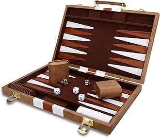 Backgammon Set - Classic Board Game with Premium Leather Case - Portable Travel Strategy Backgammon Game Set for Adults, Kids (18inch, Khaki)
