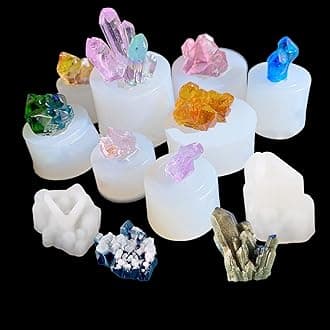 Allazone Crystal Resin Molds, 10 PCS Crystal Cluster Silicone Molds Quartz Rock Resin Mould for Resin Casting, Craft Keychain Necklace, Home Decoration