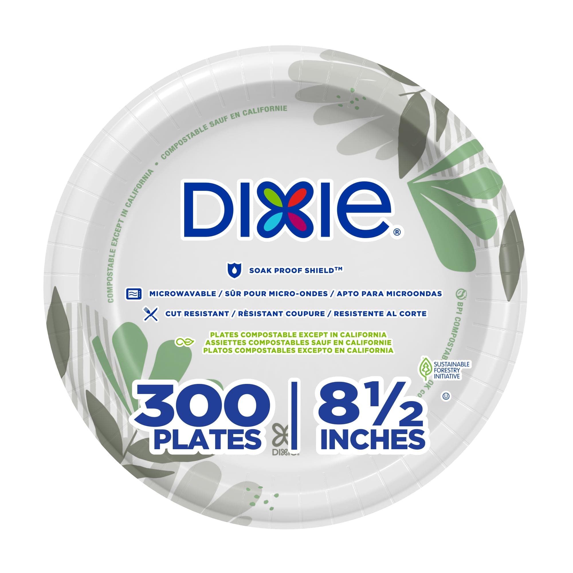 - Dixie 8 1/2 Inch Medium-Weight Disposable Paper Plates, Pathways, 300 Count, Bulk Case, 6 Packs/50 Count Per Pack, (Georgia-Pacific #UX9P300)