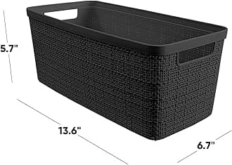 Curver Jute Decorative Plastic Organization and Storage Basket Perfect Bins for Home Office, Closet Shelves, Kitchen Pantry and All Bedroom Essentials, Set of 8