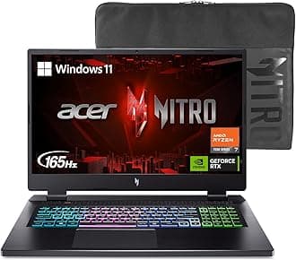acerNitro 17 Gaming Laptop | AMD Ryzen 7 7735HS Octa-Core CPU | NVIDIA GeForce RTX 4050 GPU | 17.3" FHD 165Hz IPS Display | 16GB DDR5 | 1TB Gen 4 SSD | Wi-Fi 6E | RGB Backlit KB | AN17-41-R8N5, Black