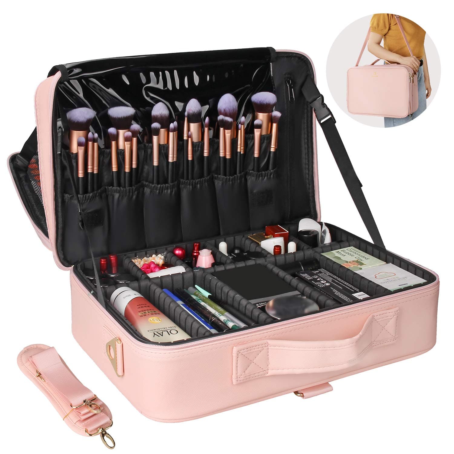 Relavel Rolling Makeup Case, Makeup Backpack Professional Makeup Artist Train Case