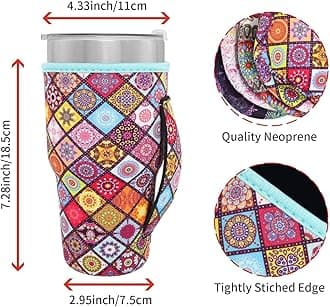 AJLTPA Reusable Iced Coffee Cup Sleeve Neoprene Insulated Sleeves Cup Holder with handle Idea for 30oz - 32oz Tumbler Cups, Protein Shake Bottles(Only Cup Sleeves), Abstract Floral China