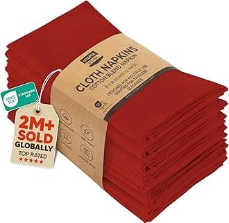 Red Cloth Napkins [12 Pack, 18x18 Inch] Absorbent Cotton Blend Washable and Reusable for Dinner, Restaurant, Lunch, Wedding and Hotel