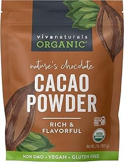 Viva Naturals Certified Organic Cacao Powder (2lb) for Smoothie, Coffee and Drink Mixes