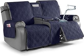 TAOCOCO Polyester Loveseat Recliner Cover With Center Console, 100% Waterproof Pet For Dual Cup Holder, Split Reclining Furniture Pet&Kids Protector (2 Seater, Navy Blue)