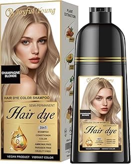 Hair Dye Shampoo 3-in-1, Champagne Blonde Semi-Permanent Gray Hair Coverage, Color Depositing Shampoo for Women & Men, Vegan, Ammonia-Free