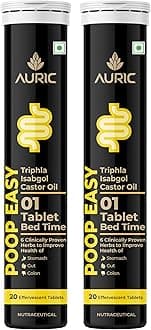 Auric Poop Easy Effervescent Tablet | 40 Tablets Support Bowel & Gut Cleanse | An Ayurvedic Pure Natural Plant-Based Supplement