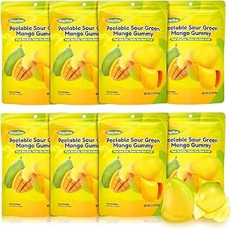 Peelable Gummy Sour Mango Candy – Individually Wrapped Tropical Peeling Gummies Variety Pack, Low Sugar & Low Calorie, Perfect New Year Treats & Celebration Bites, Resealable Snacks (Pack of 8, 25.4oz, Green Mango)