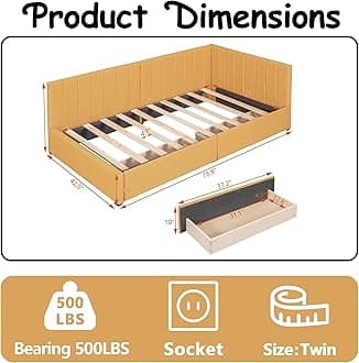 Twin Corner Daybed with 2 Storage Drawers,L Shaped Day Bed with Upholstered Armrest,Modern Sofa Bed Frame,Linen Fabric,No Box Spring Needed (Yellow)