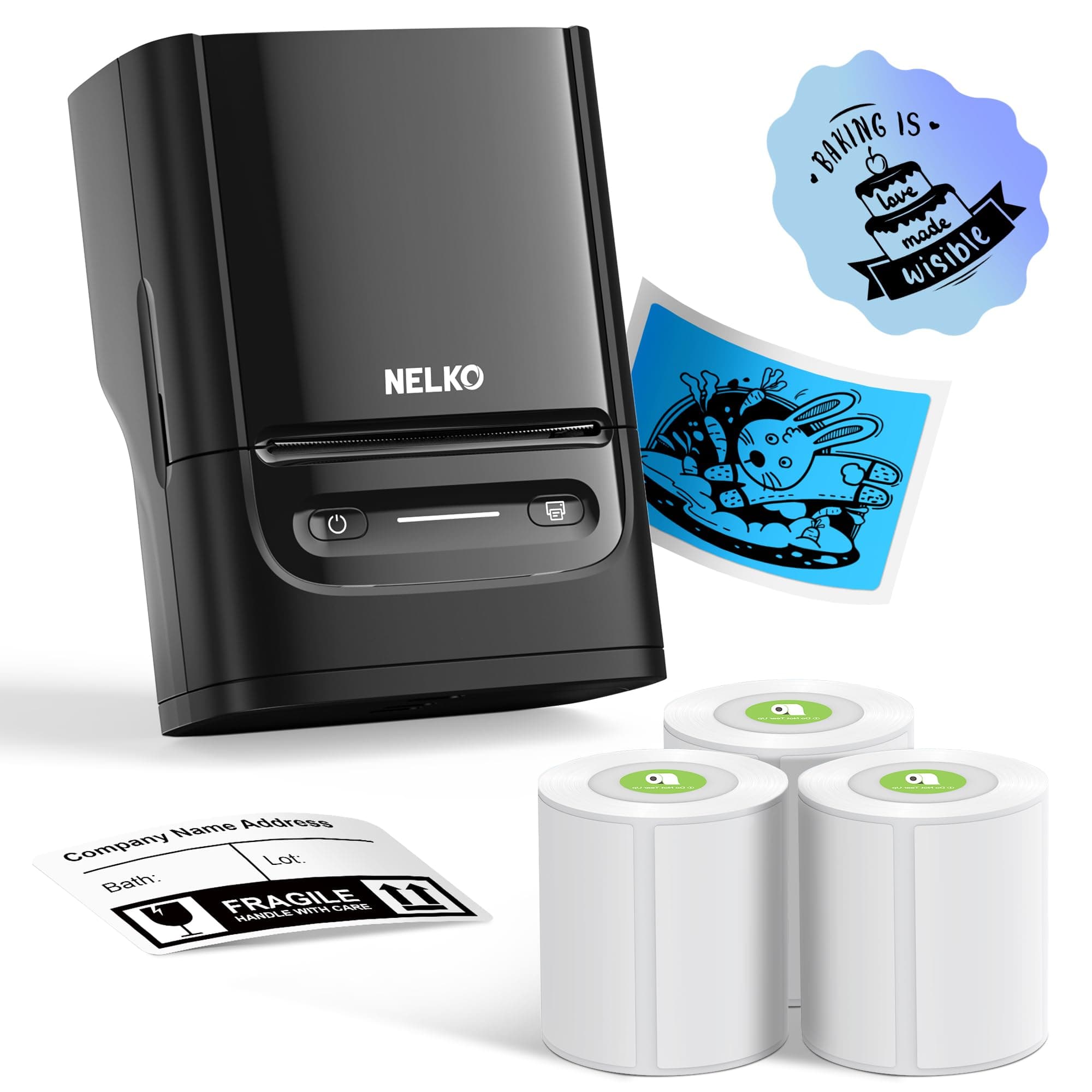 Nelko Label Maker Machine with Tape, PM220 Bluethooth Label Printer, 2 Inch Portable Thermal Printer for Small Business, Logo, Clothing, Sticker Printer for Phones & PC, with 3 Labels, Black