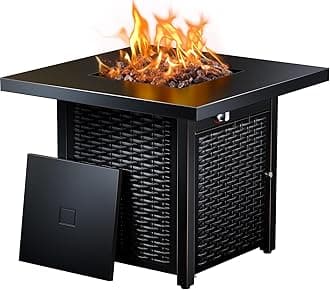 Ciays 28 Inch Propane Fire Pit CSA-Listed Outdoor Fire Pit Table, 50,000 BTU Steel Gas Fire Pits with Lid and Lava Rock, Add Warmth and Ambience to Parties On Patio Deck Garden,Black,CIFPT3-N1