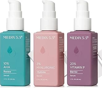 Medix 5.5 Anti Aging Body & Face Serum 3PC Bundle, 10% AHA Exfoliating Serum + 3% Hyaluronic Acid Hydrating Serum + 20% Vitamin F Oil Body Booster & Facial Serum For Daily Skin Care Routine