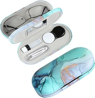 AITIME Contact Lens Case, Glasses and Contact Case 2 In 1 Double Sided, Portable Eye Contact Case Kit, Vibrant and Stylish, Simple and Elegant, Painted Pattern Texture Design, Green, 均码