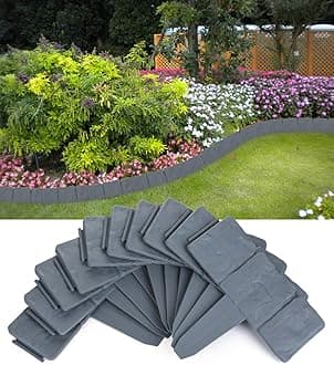 Landscape Edging Border No-Dig for Garden: 9 Inch Tall Flower Bed Border No Dig - 16FT Length Plastic Stone-Like Textured Garden Border for Lawn