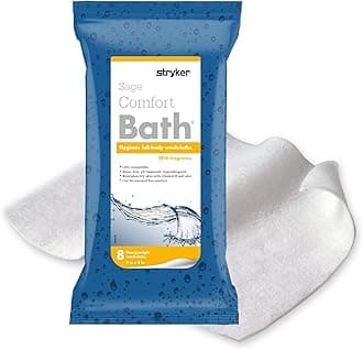 Stryker - Sage Comfort Bath Cleansing Washcloths - 6 Packages, 48 Cloths - Fresh Scent, No-Rinse Bathing Wipes, Ultra-Soft and Heavy Weight Cloth, Hypoallergenic