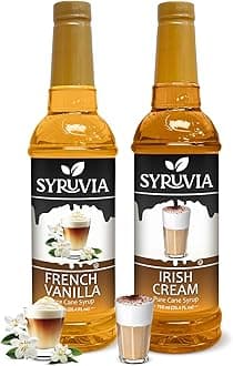 Syruvia Coffee Syrup Variety Pack - French Vanilla & Irish Cream- Gluten-Free, Kosher, 25.4 fl oz Bottles - Enhance Your Coffee Experience with Premium Flavoring Syrups