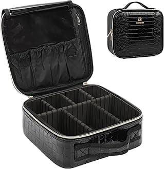 Relavel Travel Makeup Case, Train Case Makeup Brush Organizer, Professional Makeup Artist Makeup Bag, with Adjustable Partition and Shoulder Straps (Crocodile, Small)