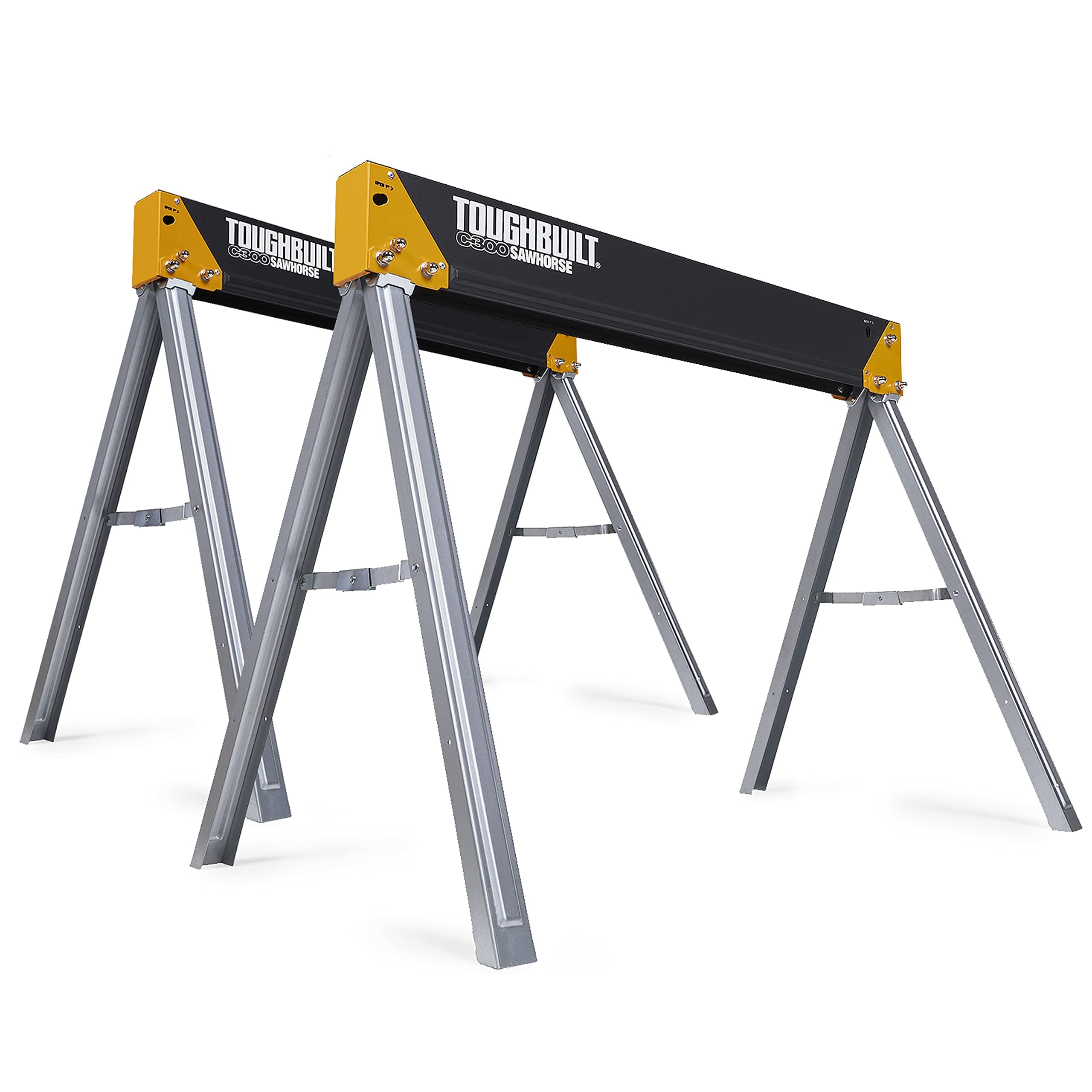 Folding Sawhorses, Heavy-Duty Adjustable Portable 2×4 Work Support for Jobsite, Carpentry & DIY, 2 Pack (TB-C300-2)