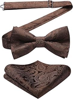 HISDERN Men's Solid Color Pre-tied Bow Tie Adjustable Tuxedo Two Layer Bow Tie and Pocket Square Set with Gift Box