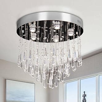 Finktonglan 5-Lights Modern Chandelier K9 Crystal Chandelier Light Fixture Modern Flush Mount Ceiling Light Fixtures Raindrop Chandelier for Bedroom Dining Room Living Room GU10 Required H19 x D17