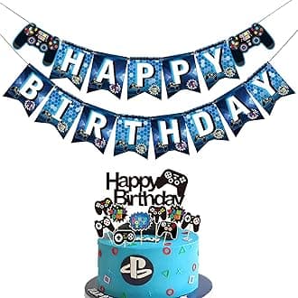 Video Game Happy Birthday Banner And Video Game Cake Topper Decoration Video Gaming Theme Party Birthday Party Decorations Supplies