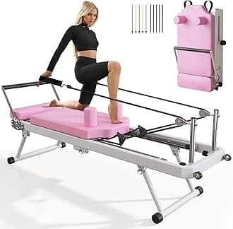 SogesPower Pilates Reformer Machine for Home Gym Workout, Foldable Pilates Equipment with High Strength Alloy Springs for Beginners, Up to 400lbs