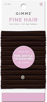 Beauty Fine Hair Elastic Bands - Slim-Fit Elastic Ties for Fine, Brittle, or Bleached Hair - No-Dent, Gentle-Grip Ponytail Holders for All-Day Comfort - 12 Pack, Dark Brown