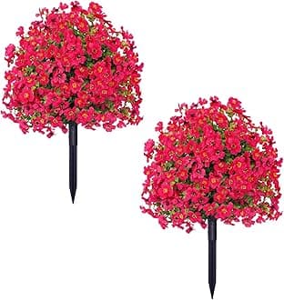 Artificial Violet Ball Topiary Trees with Ground Spikes, 2 Pack Fake Artificial Bushes Plants, Fade Resistant Faux Artificial Shrubs Tree for Indoor Outdoor Front Porch Decor 23in (A-2 Pcs)