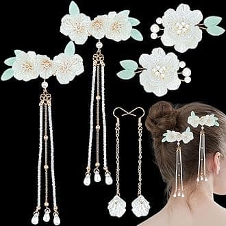 3 Pair Flower Pearl Barrettes Earring Tassel Hair Pin White Vintage Flower Duckbill Hair Clips Kawaii Kimono Pearl Floral Bride Wedding Hair Accessories for Women