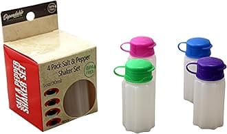Set of 4 Mini Salt and Pepper Shakers – 1oz BPA-Free Plastic with Snap Top Lids, Assorted Colors, Compact Design for Travel, Camping, Picnics, and Lunch Boxes by Dependable Industries