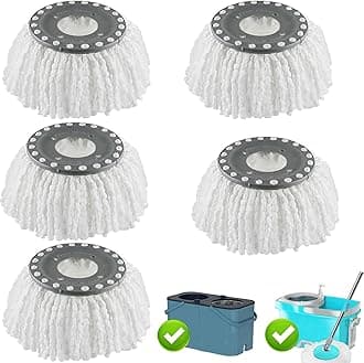5 PCS Spin Mop Heads Replacement Refill for Old Hurricane Mr.Clean 360 Spin Magic Rotating Round Mop Microfibre Universal Spin Mop Heads Clean Mop Head Refill for Standard Mops