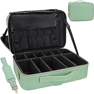 Relavel Makeup Case Large Makeup Bag Professional Train Case Travel Cosmetic Organizer Brush Holder Waterproof Makeup Artist Storage Box, 3 Layer Large Capacity (Green)