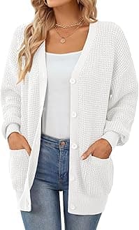 QUALFORT Cardigan Sweaters for Women 100% Cotton Button-Down Long Sleeve Oversized Knit Cardigans with Pockets