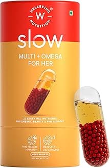Wellbeing Nutrition Slow Multivitamin & Vegan Omega 3 for Women Biotin, CoQ10, B-Complex, Iron, Zinc, Chromium, +22 Vitamins & 10 Antioxidants | Skin Radiance, Energy, Metabolism, PMS |60 Veg Capsules