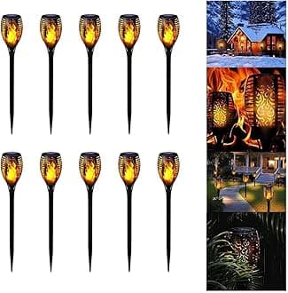 YU WELL Pack of 10 Solar Flickering Flame Torch Light 78cm Large LED Waterproof Torch Light for Garden Lawn Patio Halloween Outdoor Décor