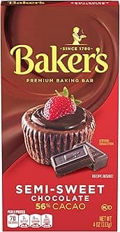 Baker's Semi-Sweet Chocolate Premium Baking Bar with 56% Cacao, 4 oz Box