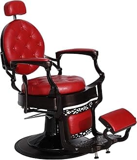 BarberPub Heavy Duty Metal Vintage Barber Chair All Purpose Hydraulic Recline Salon Beauty Spa Chair Styling Equipment 3849 (Red)