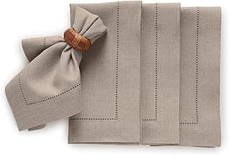 Solino Home Natural Linen Napkins Set of 4-100% Pure Linen Medium Weight Hemstitch Dinner Napkins 20 x 20 Inch for Summer - Handcrafted and Machine Washable