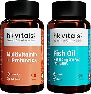 HealthKart HK Vitals Multivitamin with Probiotics, 90 Multivitamin Tablets & Fish Oil Capsules (1000 mg Omega 3 with 180 mg EPA & 120 mg DHA), for Brain, Heart, Eyes, and Joints Health, 90 Capsules
