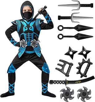 Spooktacular Creations Blue Ninja Costume Set, Ninja Jumpsuit with Foam Acces...