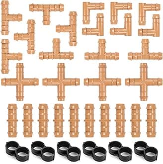 1/2 Inch Drip Irrigation Fittings, 34 Pieces Kit 1/2 Inch Tubing Connectors Includes Couplings Tees Elbows Crosses Plugs Drip Line Quick Connect Barbed Connectors for Drip Systems