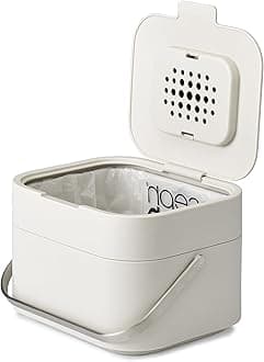 Joseph Joseph (Joseph Joseph) Compost Bin Stack 4L for Food Waste with Deodorizing Filter Airy Design Odor Reduction with Lid and Handle 6.3×9.25 inches Good Water Drainage Easy to Clean Kitchen