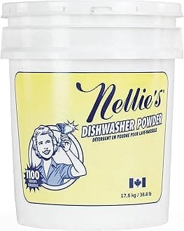 Nellie's Dishwasher Powder - Superior Grease Penetration, Powerful Plant-Based Formula, Safe for Septic Systems, Advanced Food Particle Dislodging, Eco-Conscious Cleaning - 1,100 Scoop Bulk Bucket