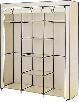 Songmics Folding Wardrobe, Fabric Closet, Foldable Wardrobe With 2 Clothes Rails, 175 X 150 45 Cm, Beige Ryg12M